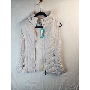 Bagatelle Collection Owla Quilted Vest Off-White Heathered Zip Up Womens Medium
